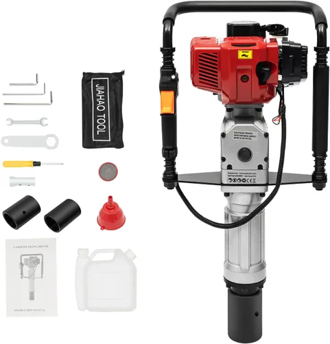 Miniatura 9 de Controlador de poste en T a gas, 900 W 32.7 CC herramienta de esgrima de jardín, controlador de pilotes de gasolina de 2 tiempos con cabezal