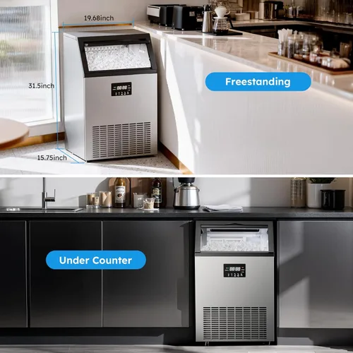 Miniatura 8 de Máquina comercial para hacer hielo - 200 libras/24 horas, máquina de hielo comercial con contenedor de almacenamiento de 50 libras, debajo