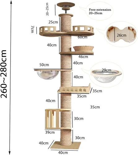 Miniatura 4 de Árbol para gatos de piso a techo Mekidulu - Árbol para gatos de piso a techo, altura ajustable, árbol para gatos alto con poste de rascado de 4.33