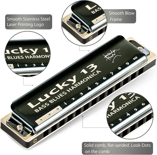 Miniatura 3 de East top Lucky 13 Bass Plus Blues Armónica 13 Agujeros Diatónica Arpa Boca Órgano Profesional Richter Armónica C clave para adultos Clave de C