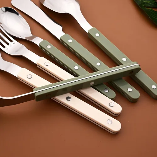 Miniatura 7 de Juego de 20 cubiertos de acero inoxidable para 4 piezas con mango de plástico acrílico, mantequilla y cuchillo de cena, juego de cubiertos
