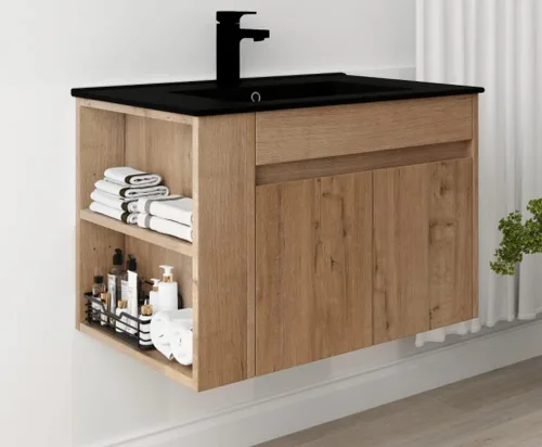 Miniatura 25 de Juego de tocador de baño flotante de 22 pulgadas con lavabo, moderno tocador de baño montado en la pared con lavabo de cerámica y puerta de cierre