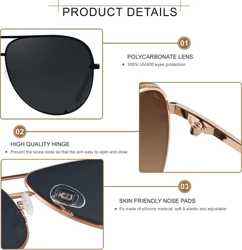 Miniatura 3 de ANDWOOD Gafas de sol de aviador de gran tamaño para mujeres y hombres, grandes y grandes, protección UV, gafas de sol de moda