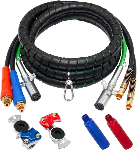 KOOTANS Kit de línea de aire para camión semirremolque de 15 pies 3 en 1, cable eléctrico ABS de 7 vías y mangueras de freno de aire con Glad Hands