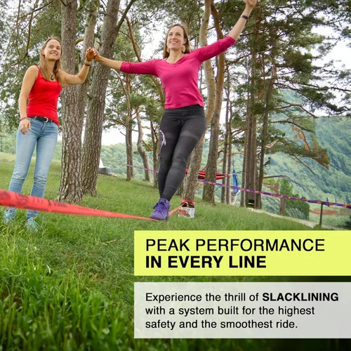 Miniatura 2 de GIBBON Slacklines Classicline XL con ropa para árboles, rojo, 82 pies (línea de 74 pies + correa de trinquete de 8 pies con lazo reforzado) incl.