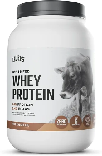 Levels - Polvo de proteína de suero alimentado con pasto, sin artificiales, 24G de proteína, chocolate puro, 2 libras