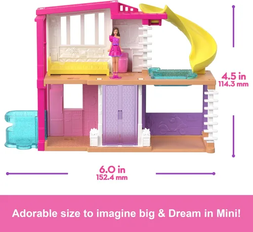 Miniatura 4 de Barbie Mini juegos de casa de muñecas BarbieLand, mini casa de ensueño con muñeca sorpresa de 1.5 pulgadas, muebles y accesorios, además de ascensor