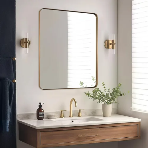 Miniatura 36 de ANDY STAR Espejo cromado para baño, espejo de pared con marco de metal de 22 x 30 pulgadas, espejo rectangular de acero inoxidable con esquina