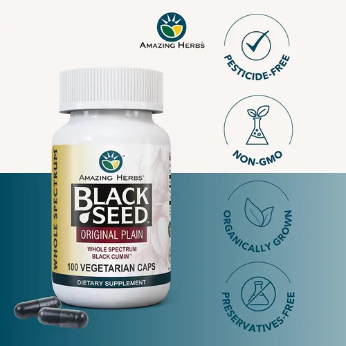 Miniatura 3 de Amazing Herbs Whole Spectrum Black Seed Original Plain, cápsulas vegetarianas, sin gluten, sin OMG, prensadas en frío, Nigella sativa ayuda