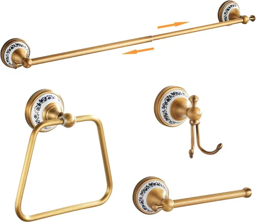 Juego de accesorios de baño de bronce antiguo, toallero ajustable, soporte para rollo de papel higiénico, soporte para toalla de mano, gancho, juego