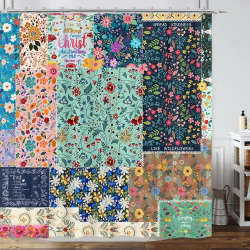 Miniatura 23 de Cortina de ducha de mariposa floral negra y dorada, cortina de ducha bohemia con diseño botánico de flores oscuras para baño con gancho, juego