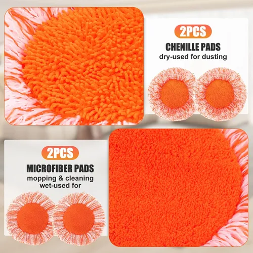 Miniatura 5 de Trapeador de limpieza ajustable de 61 pulgadas, trapeadores giratorios de 360° para limpieza de suelos con 4 cabezales reutilizables, 2 telas