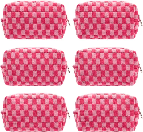 Miniatura 58 de PAZIMIIK Bolsa de Maquillaje a Cuadros para Bolso Portátil con Cremallera, Estuche Pequeño de Cosméticos para Accesorios de Viaje, Azul Ártico