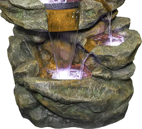 Miniatura 12 de Alpine Corporation Fuente de suelo de cascada para exteriores de 51 pulgadas de alto, diseño resistente a la intemperie con luces LED que cambian