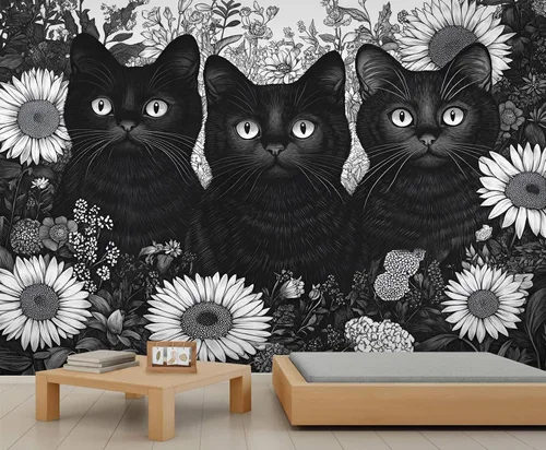 Miniatura 17 de Mural de lobo azul, papel tapiz de animales misteriosos, decoración del hogar de estética oscura, mural de pared de animales salvajes, murales