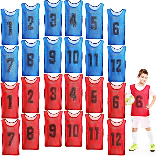 Miniatura 9 de Hercicy 24 piezas Pinnies para jóvenes, Pinnies de fútbol para entrenamiento, Chaleco para adultos, Malla reversible, Jersey de fútbol numerado