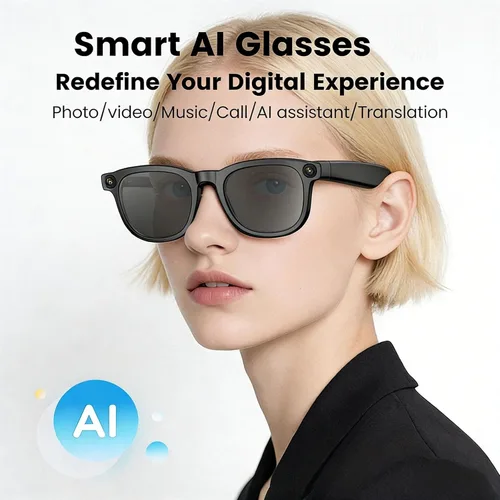 Miniatura 2 de REEDTOCK Lentes inteligentes con inteligencia artificial con cámara, grabación de video HD 1080P, gafas de cámara Bluetooth de 8 MP, cancelación