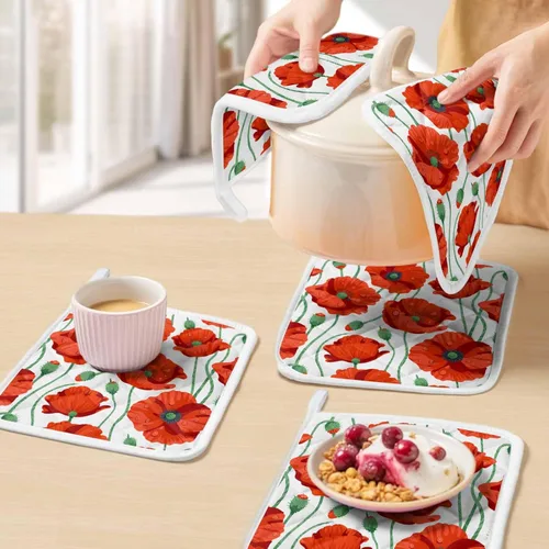 Miniatura 5 de Paquete de 2 soportes para ollas para cocina, flores de amapola naranja, a prueba de calor, con lazo para colgar, soportes para ollas calientes