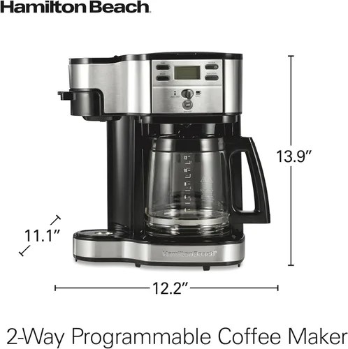 Miniatura 8 de Hamilton Beach Cafetera Brewer de 2 vías, olla de un solo servicio y 12 tazas, acero inoxidable (49980A), jarra Negro
