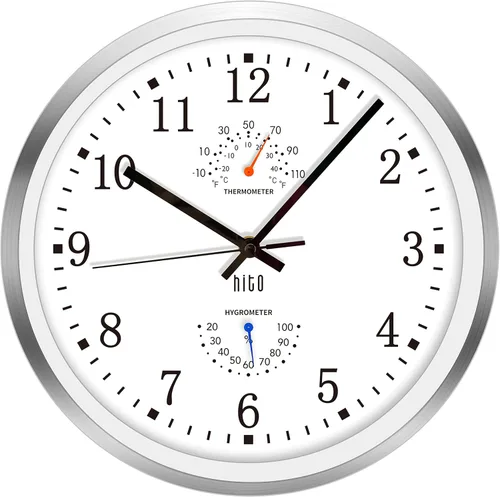 Miniatura 17 de HITO Reloj de pared con luz nocturna de 12 pulgadas, funciona con pilas, brillo ajustable, marco de metal, cubierta de vidrio