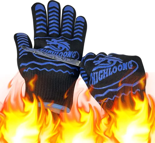 Guantes para barbacoa, guantes de horno 1472℉ resistentes al calor extremo, guantes de silicona antideslizantes para horno, guantes de cocina para