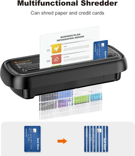 Miniatura 3 de Bonsaii - Trituradora de papel para uso en el hogar, tritura 6 hojas con corte de tiras, trituradora de papel pequeña sin papelera para oficina