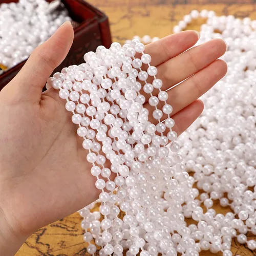 Miniatura 3 de Paquete de 36 collares largos de perlas falsas, joyería de disfraz a granel para mujer, perlas blancas de los años 20, collar con cuentas de perlas