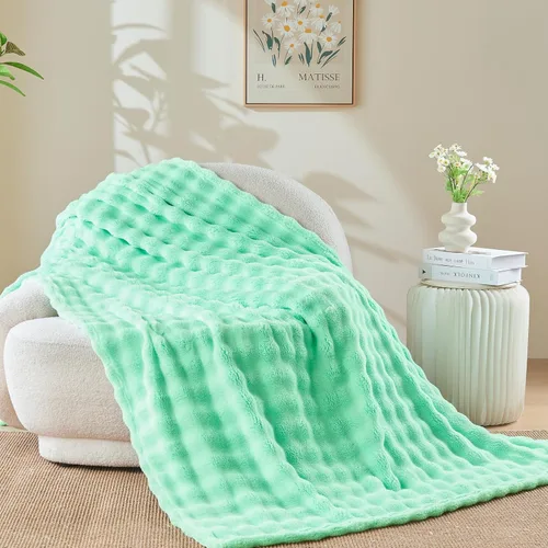 NEWCOSPLAY Manta para Sofá Aqua Súper Suave de Franela Polar 3D Burbuja Ligera Manta de Cama para Uso en Todas las Estaciones (Aqua, Throw(50"x60"))