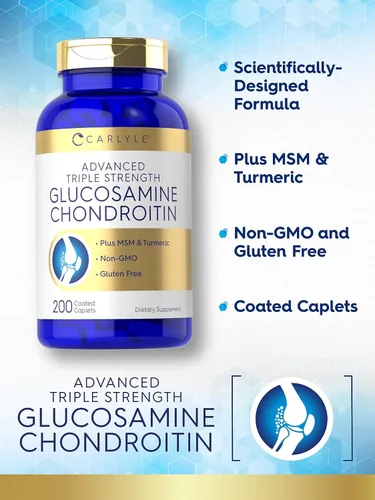 Miniatura 4 de Carlyle Glucosamina condroitina MSM cúrcuma 200 unidades Suplemento avanzado de triple fuerza Sin OMG y sin gluten