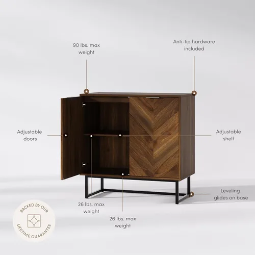 Miniatura 4 de Nathan James Enloe - Aparador moderno de bufé, armario de almacenamiento de 32 pulgadas con puertas en un acabado rústico y base de metal mate