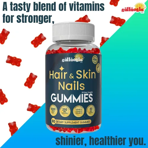 Miniatura 7 de SINCE 1871 GÜLLÜOGLU Gomitas para cabello, piel y uñas, biotina 5000 mcg, colágeno 200 mg y queratina 50 mg - con MSM, bambú y vitaminas A, C, D, E