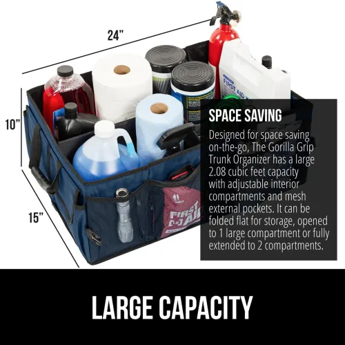Miniatura 3 de GORILLA GRIP Organizador de maletero para SUV y automóviles, organizador de almacenamiento plegable de gran capacidad, accesorios de coche Azul
