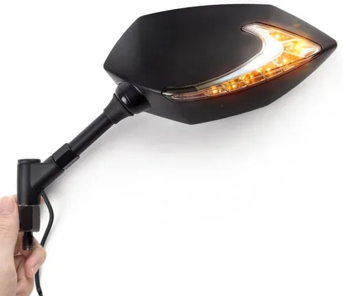 Miniatura 11 de KiWAV Lucifer - Espejos retrovisores LED duales, color negro, indicador de luz de posición de conducción E-Mark M10 M8 para motocicleta universal