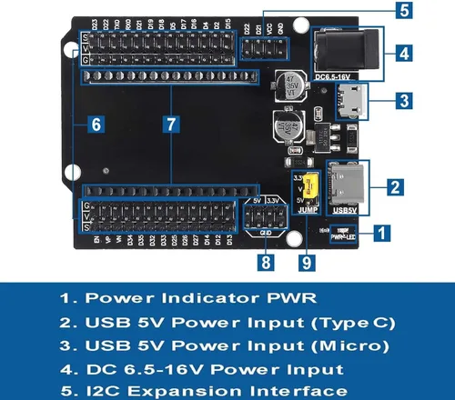 Miniatura 3 de Placa de desarrollo de 30 pines 2.4 GHz WiFi Bluetooth de doble núcleo para Arduino, con placa de expansión USB tipo C + cable de alimentación