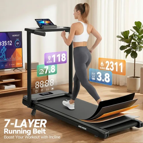 Miniatura 6 de FUNMILY Caminadora inclinada de 3.5 HP con escritorio y barra de asa, resistente capacidad de peso de 350 libras, cinta de correr portátil