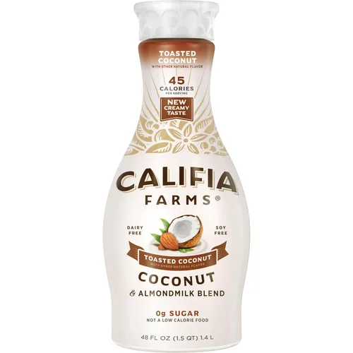 Califia Farms - Leche de almendras y coco tostado, 48 oz, sin lácteos, a base de plantas, vegana, sin gluten, sin OGM, sin azúcar, alto en calcio,