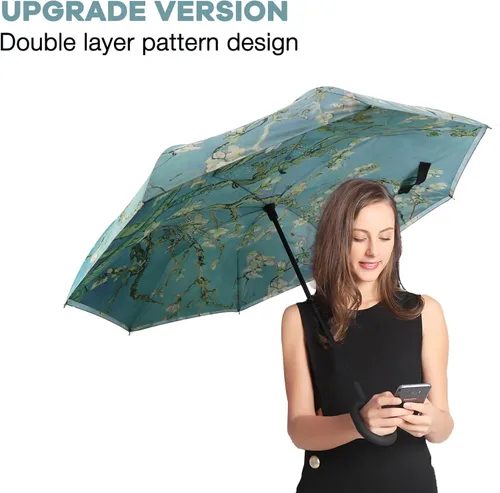 Miniatura 3 de SIEPASA - Paraguas invertido con mango en forma de C, resistente al viento y a los rayos UV, para mujeres y hombres.