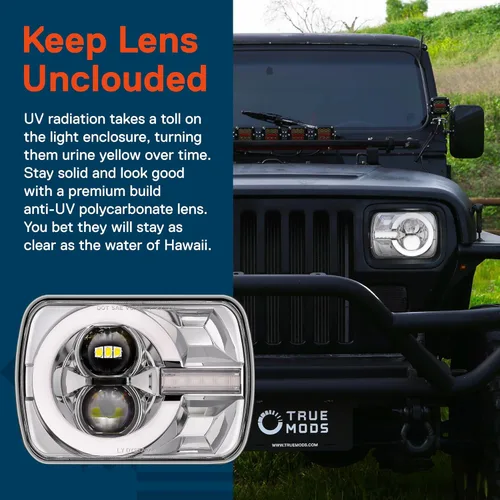 Miniatura 5 de TRUE MODS 5x7 7x6 Pulgadas H6054 Faros LED Negros H4 Lámpara de Repuesto de Haz Sellado para Jeep Wrangler YJ Cherokee XJ [Aprobado por DOT] Ford
