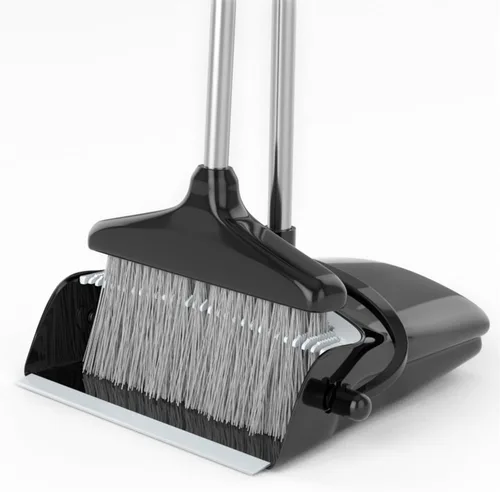 Juego de escoba con recogedor de 54 pulgadas de mango largo, escoba angular y bandeja para polvo para limpieza de oficina en casa (negro y gris)