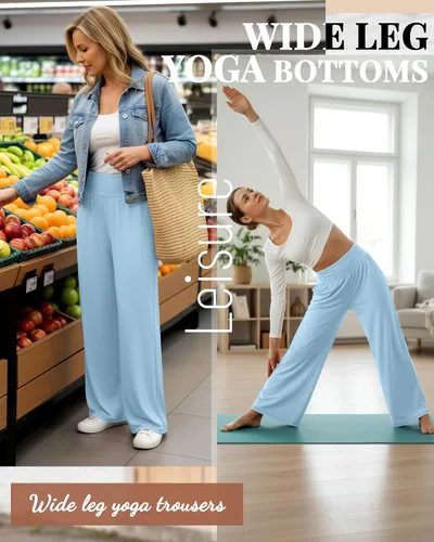 Miniatura 177 de Neer - Conjunto de 3 pantalones de yoga de pierna ancha para mujer - Pantalones deportivos cómodos, holgados, de cintura alta y casuales