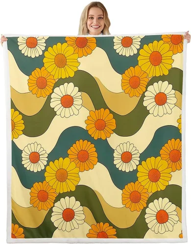 Miniatura 18 de Manfei Rustic Floral Flannel Fleece Throw Blanket 40"x50" Blooming Flowers Fuzzy Blanket for Sofa Couch Retro Plant Farmhouse All Season Bed Dark
