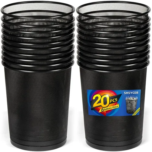 Miniatura 9 de Botes de basura de malla plateada, paquete de 10 cubos de basura de malla de 6 galones, papeleras de alambre de metal abierto, cesta de basura
