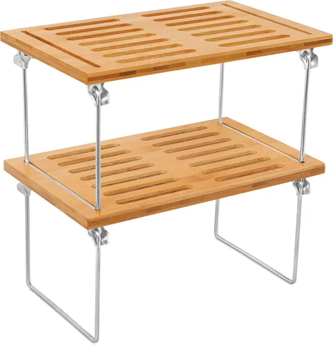 Internet's Best - Estante apilable - Bambú - 2 estantes - Organizador y almacenamiento de armario de armario de cocina - Pequeño
