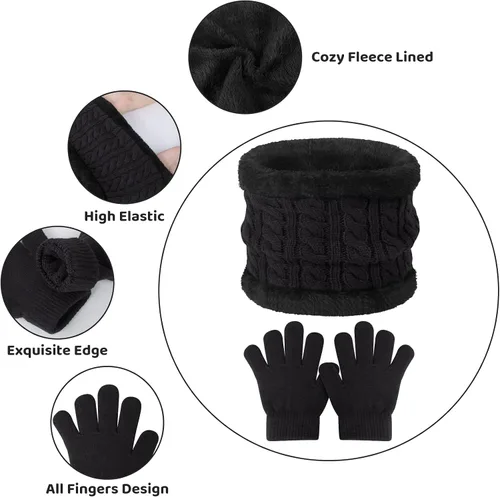 Miniatura 3 de Juego de 3 piezas de gorro de invierno para niños, bufanda y guantes para niñas y niños, gorro de invierno cálido, guantes y guantes para calentar