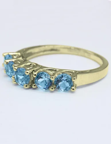 Miniatura 2 de Dazzlingrock Collection Each 3.8mm Round Blue Topaz Five Stone Style Wedding Ring Band for Women in 14K Solid Gold