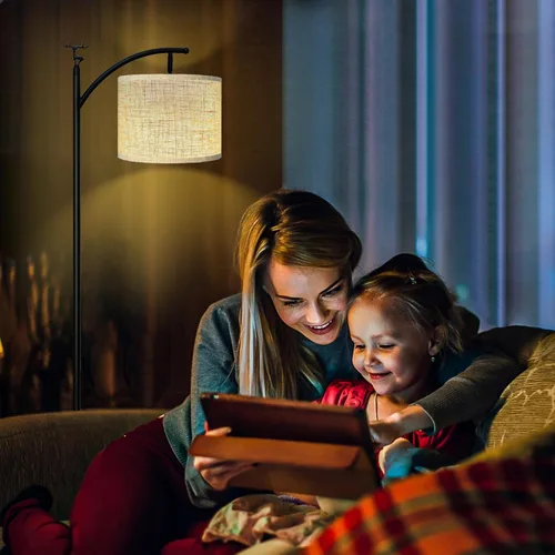 Miniatura 6 de Lámpara de pie, lámpara de pie para sala de estar con bombilla LED de 3 temperaturas de color, lámpara de pie, pantalla de lino de alta calidad