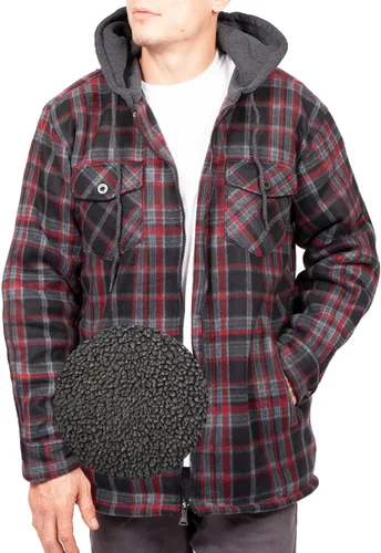 Visive Chaqueta Sherpa de franela forrada para hombre, forro polar grueso, con cremallera, sudaderas grandes y altas, acolchadas a cuadros,
