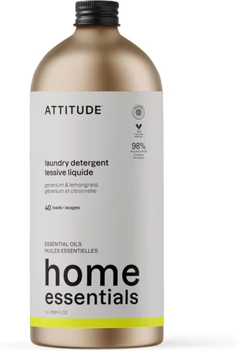 ATTITUDE Detergente para ropa con aceites esenciales, verificado por EWG, vegano, ingredientes a base de plantas y minerales, HE, botella de
