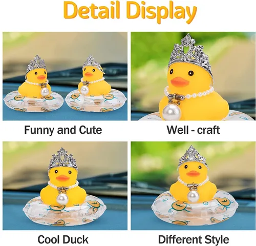 Miniatura 2 de wonuu Adornos de pato de goma para automóvil, decoración de tablero de automóvil con bonita diadema, anillo de natación, collar, gafas de sol