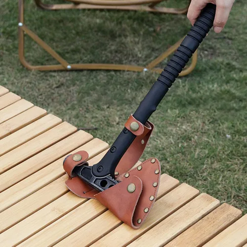 Miniatura 6 de Funda de cuero para hacha, funda duradera para cabeza de hacha con múltiples broches para un transporte seguro del hacha, cubierta de cuero rústico